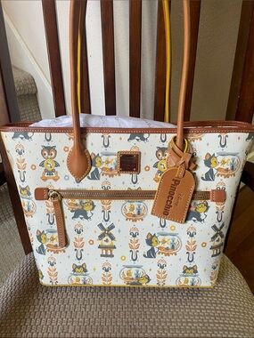 Disney Dooney & Bourke Pinocchio Cream Printed Tote with Tan Trim and Yellow
